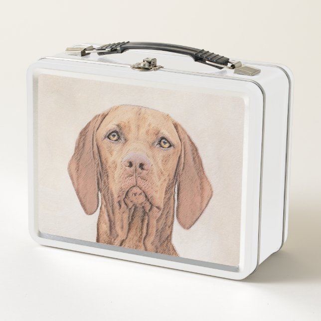 Vizsla-Malerei - Niedliche Original Hunde Kunst Metall Brotdose (Vorderseite)