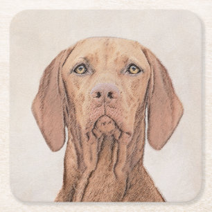 Vizsla-Malerei - Niedliche Original Hunde Kunst Rechteckiger Pappuntersetzer