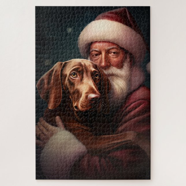 Vizsla mit dem Weihnachtsmann Weihnachten (Vertikal)