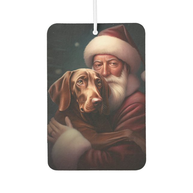 Vizsla mit dem Weihnachtsmann Weihnachten Autolufterfrischer (Vorderseite)
