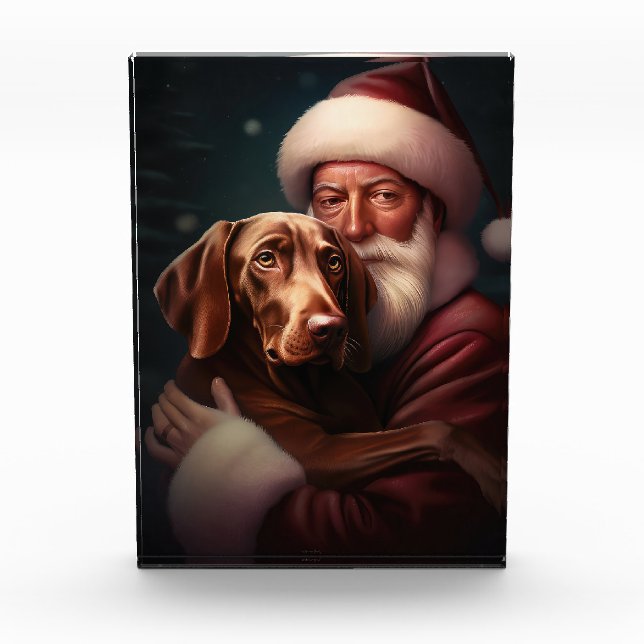Vizsla mit dem Weihnachtsmann Weihnachten Fotoblock (Vorderseite)