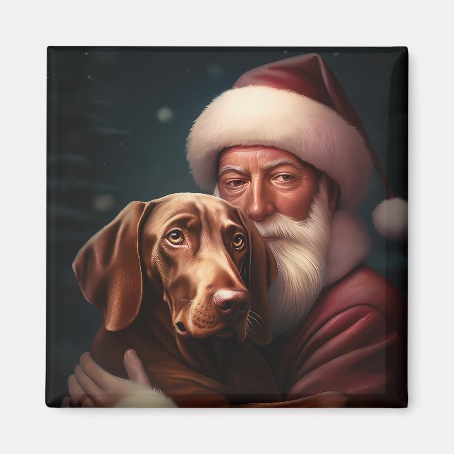 Vizsla mit dem Weihnachtsmann Weihnachten Magnet (Vorne)