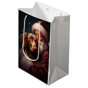Vizsla mit dem Weihnachtsmann Weihnachten Mittlere Geschenktüte