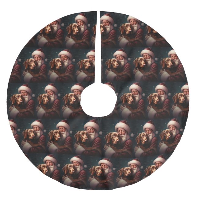 Vizsla mit dem Weihnachtsmann Weihnachten Polyester Weihnachtsbaumdecke (Vorderseite)