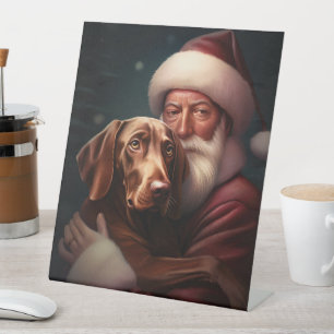 Vizsla mit dem Weihnachtsmann Weihnachten Sockelschild