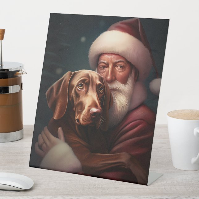 Vizsla mit dem Weihnachtsmann Weihnachten Sockelschild (In Situ)