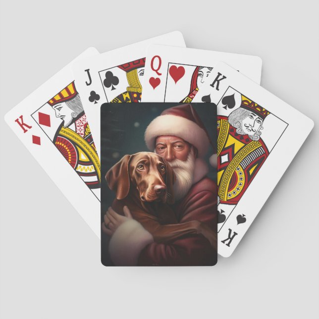 Vizsla mit dem Weihnachtsmann Weihnachten Spielkarten (Rückseite)