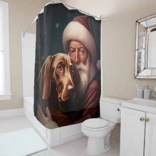 Vizsla mit Santa Claus Festliches Weihnachten Duschvorhang