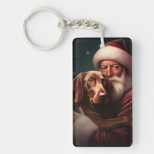Vizsla mit Santa Claus Festliches Weihnachten Schlüsselanhänger