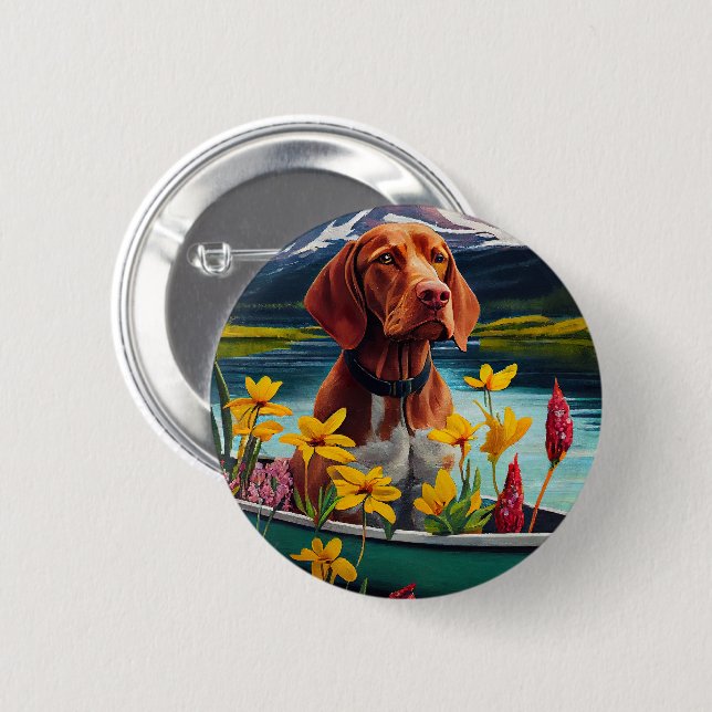 Vizsla on a Paddle: Ein Landschaftliches Abenteuer Button (Vorne & Hinten)