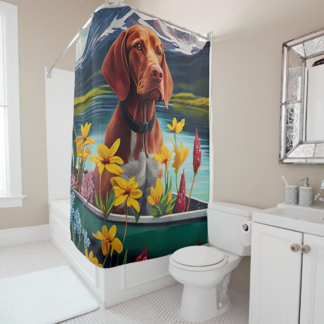Vizsla on a Paddle: Ein Landschaftliches Abenteuer Duschvorhang (Beispiel)