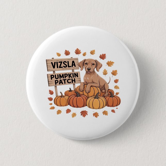 Vizsla Pumpkin Patch Dog Lovers Erntedank Hallo Button (Vorderseite)