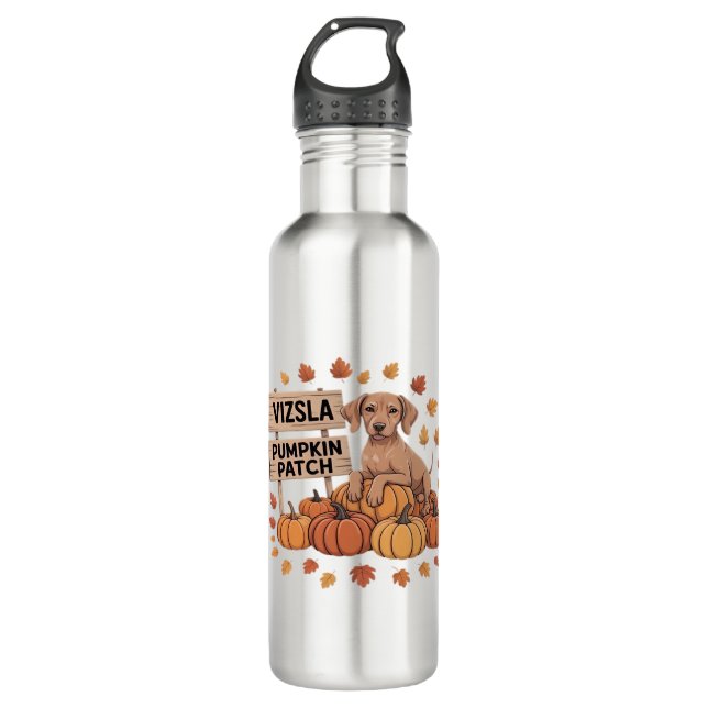 Vizsla Pumpkin Patch Dog Lovers Erntedank Hallo Edelstahlflasche (Vorderseite)