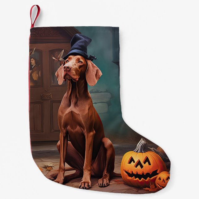 Vizsla Pumpkins Halloween Beängstigend Kleiner Weihnachtsstrumpf (Vorderseite)
