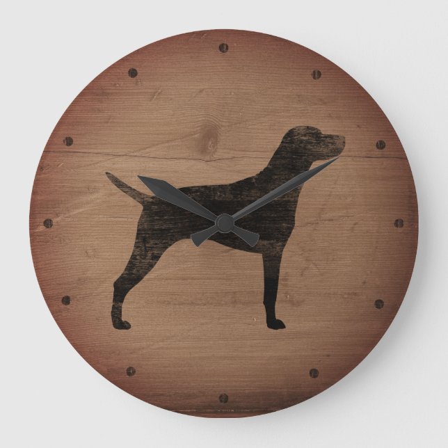 Vizsla Silhouette Rustikal Große Wanduhr (Vorderseite)
