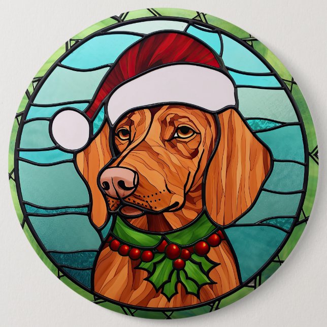 Vizsla Stains Glass Christmas Button (Vorderseite)