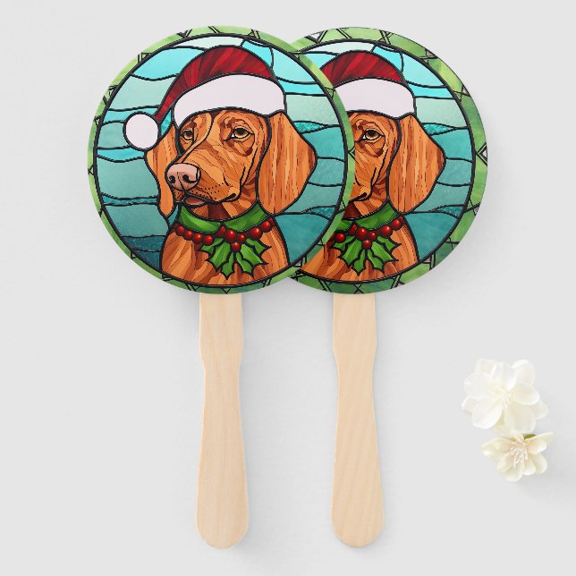 Vizsla Stains Glass Christmas Fächer (Vorne und Hinten)