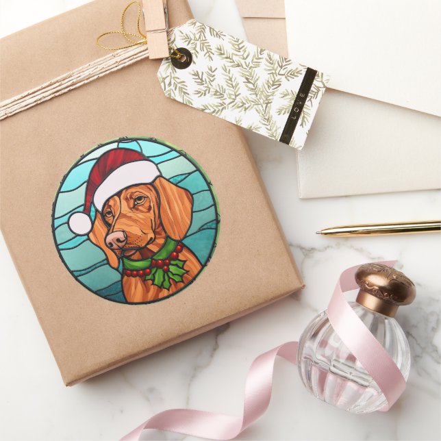 Vizsla Stains Glass Christmas Runder Aufkleber (Schenken)