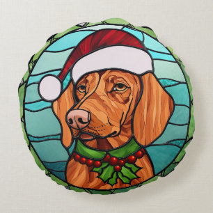 Vizsla Stains Glass Christmas Rundes Kissen