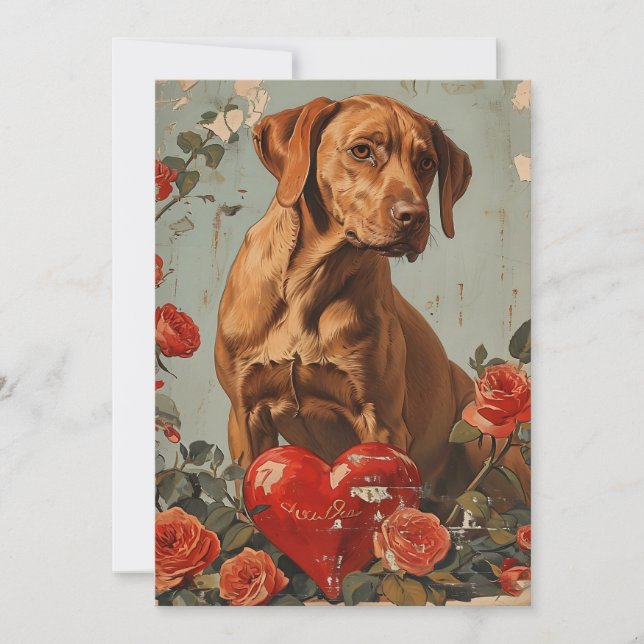 Vizsla Vintag Valentinstag Feiertagskarte (Vorderseite)