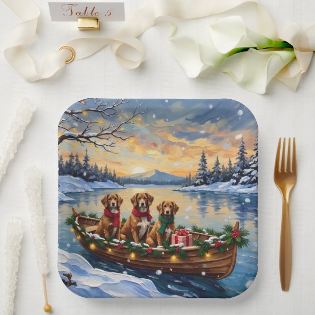 Vizsla Weihnachtsboot-Feiertag Pappteller (Hochzeit)