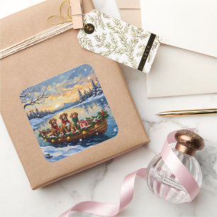 Vizsla-Weihnachtsboot-Feiertag Quadratischer Aufkleber