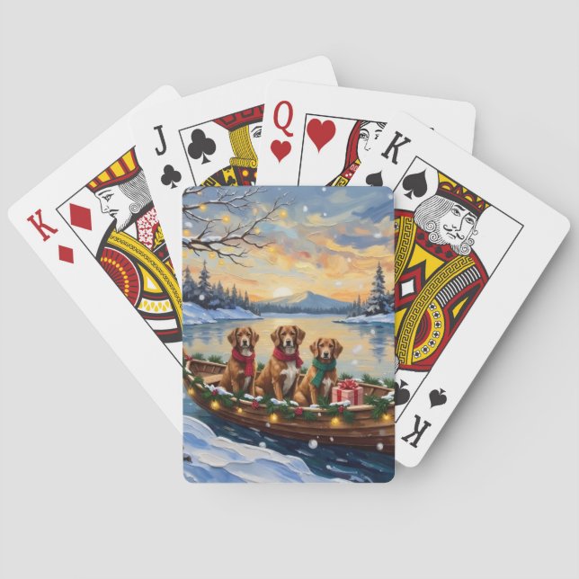 Vizsla Weihnachtsboot-Feiertag Spielkarten (Rückseite)