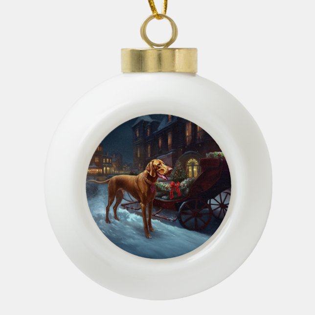 Vizsla Weihnachtsfeiertag Keramik Kugel-Ornament (Vorderseite)