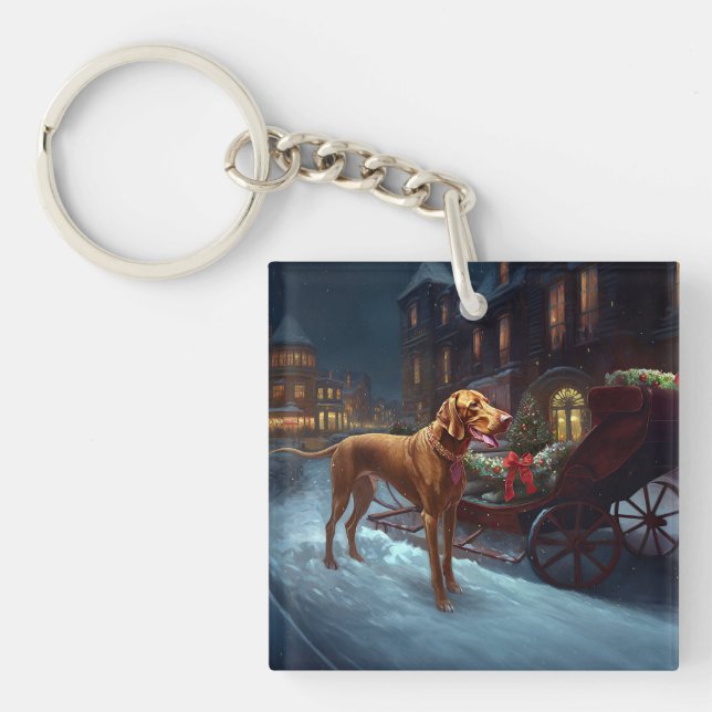 Vizsla Weihnachtsfeiertag Schlüsselanhänger (Vorderseite)
