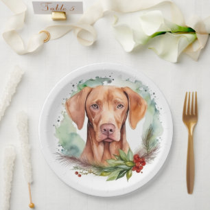 Vizsla-Weihnachtskranz Festlicher Hund Pappteller