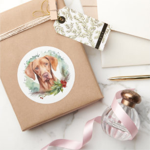 Vizsla-Weihnachtskranz Festlicher Hund Runder Aufkleber