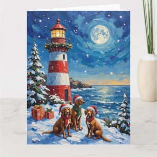 Vizsla Weihnachtsleuchtturm Urlaub Karte