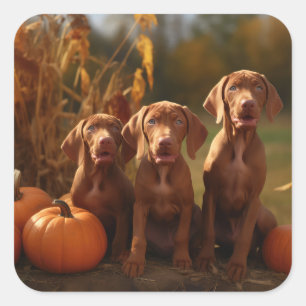 Vizsla-Welpe Herbstfreude Kürbis Quadratischer Aufkleber