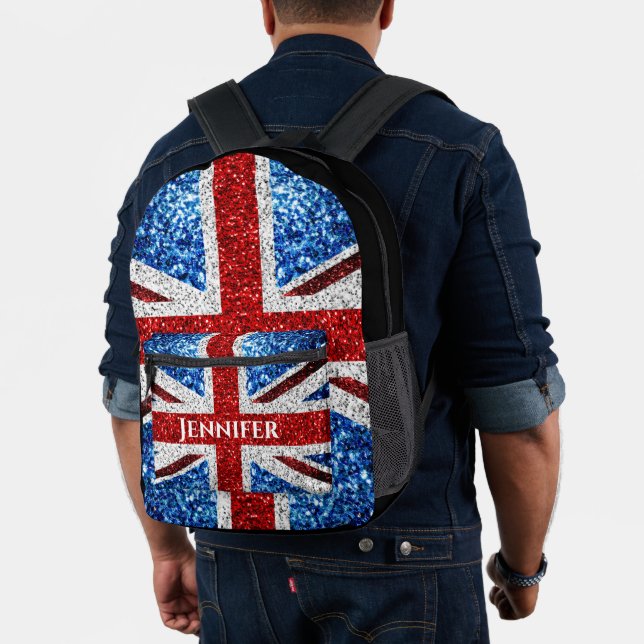 VK-Flaggen - Schwarz-Glitzern-Individuelle Name Bedruckter Rucksack (Insitu (Modell))