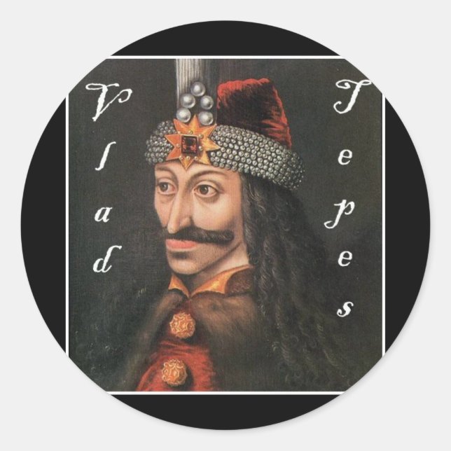 Vlad Tepes mit Namen in Blackadder Runder Aufkleber (Vorderseite)