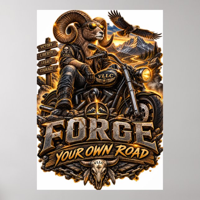 VLLC Forge Your Own Road Motorcycle Biker Skeleton Poster (Vorne)