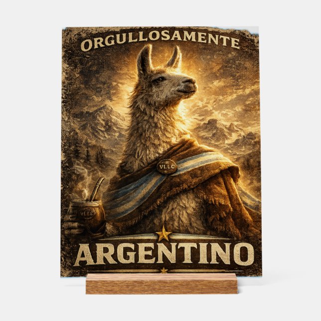 VLLC Orgullosamente Argentino Llama Mate Patriotic Acrylschild (Vorderseite)