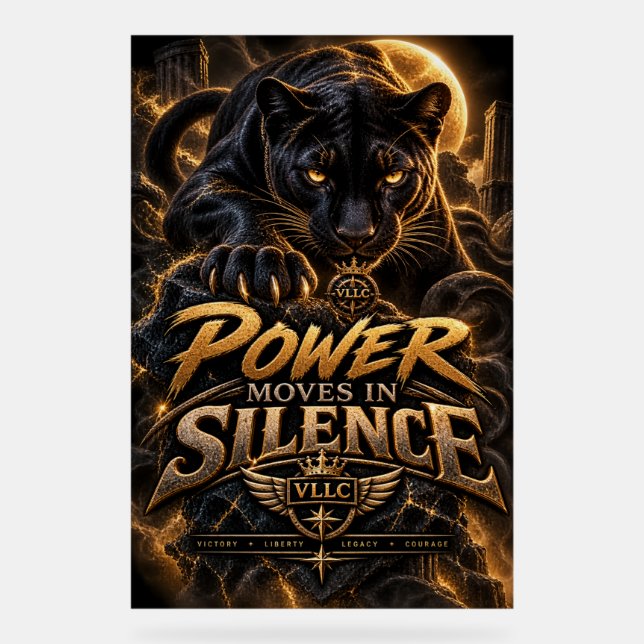 VLLC Power Moves In Silence Black Panther Motivati Acrylschild (Vorderseite)