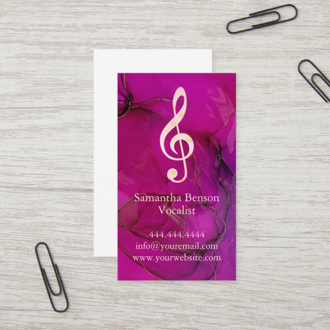Vocalist Singer Musical Clef Logo Rose Gold Music Visitenkarte (Vorderseite/Rückseite Beispiel)