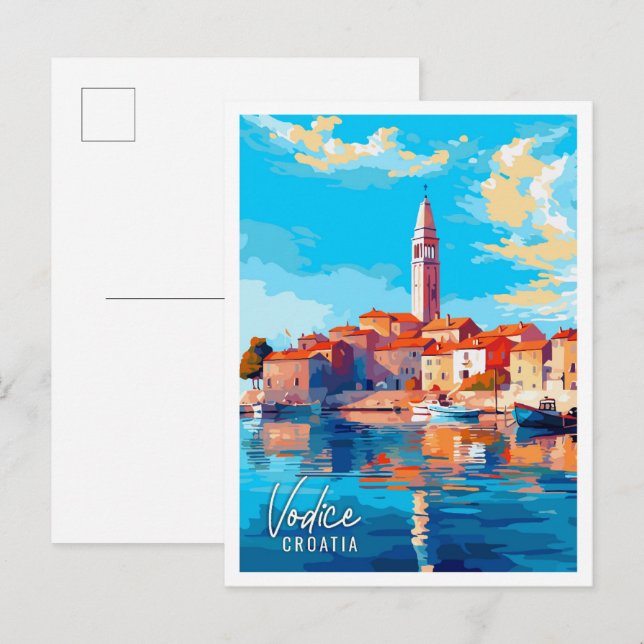 Vodice Croatia Vintage Reise Illustration Postkarte (Vorne/Hinten)