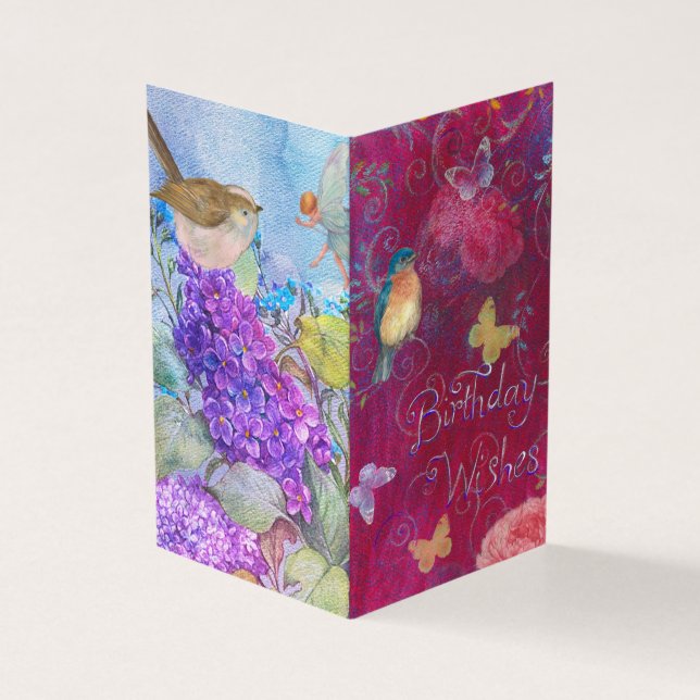 Voeux d'anniversaire avec Fleurs Oiseaux Papillon (Outside)