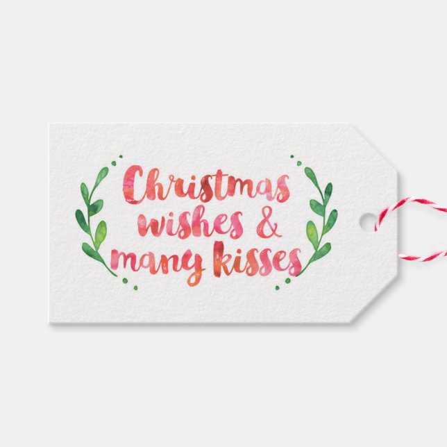 Voeux de Noël & Nombreux baisers étiquettes cadeau (Devant (Horizontal))