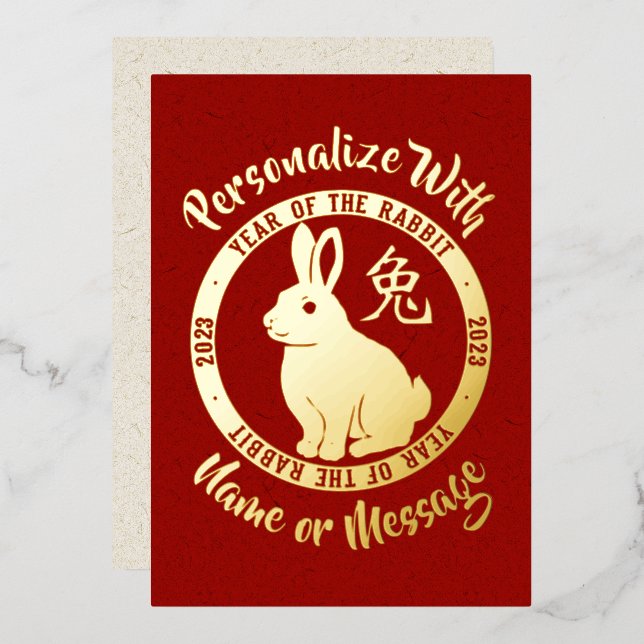 Vœux En Aluminium 2023 Année De La Carte Rabbit (Recto/Verso)