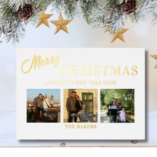 Vœux En Aluminium Carte de Noël avec photo et feuille d'or
