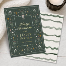 Carte de Noël botanique avec feuille d'or véritabl