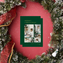 Carte de Noël élégante verte avec collage de photo