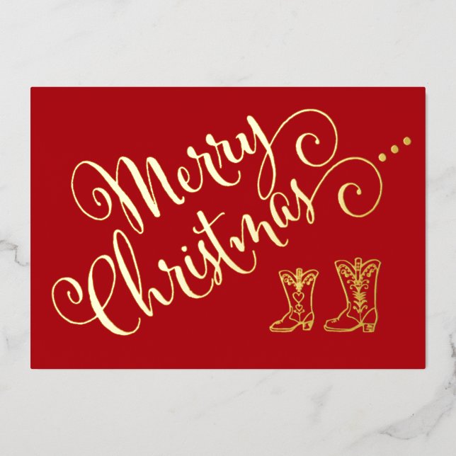 Vœux En Aluminium Carte de Noël Foil Cowboy Boots (Recto)