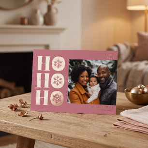 Vœux En Aluminium Carte de Noël Moderne Ho Ho Ho - Rose