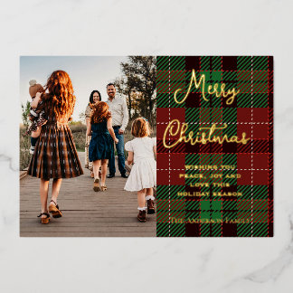 Vœux En Aluminium Carte de Noël Rustique Rouge & Vert à Carreaux ave
