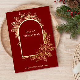 Vœux En Aluminium Elégante Joyeux Noël Rouge Or Foil Carte de vacanc